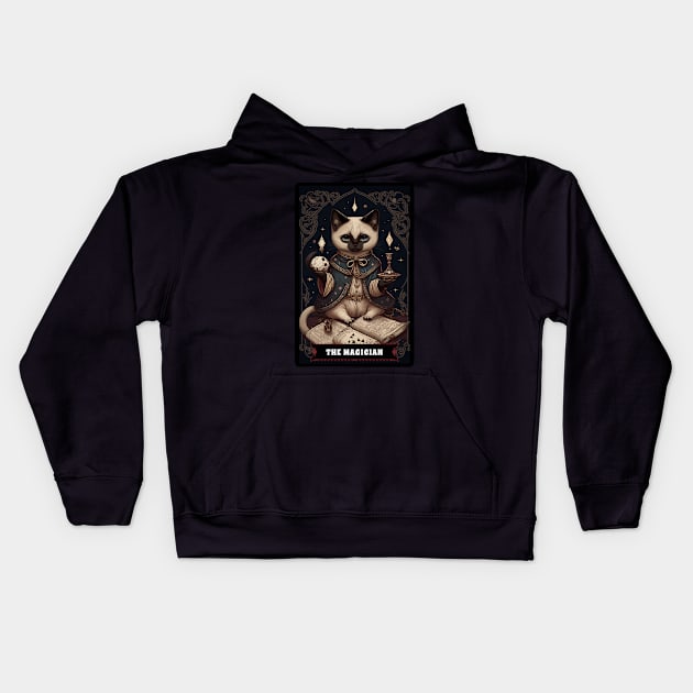 Siamese Cat The Magician Tarot Card Kids Hoodie by UnrealArtDude